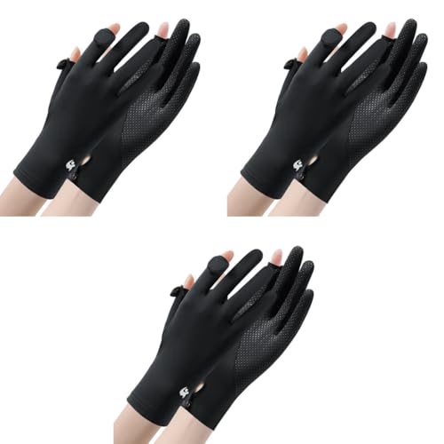 PALAY® Sun Protection Gloves for Women Non-Slip Touch Screen Breathable Silk Cooling Gloves Outdoor Full Finger for Cycling Driving Fishing Black Snap Button Closure X3 PALAY® Sun Protection Gloves for Women Non-Slip Touch Screen Breathable Silk Cooling Gloves Outdoor Full Finger for Cycling Driving Fishing Black Snap Button Closure X3